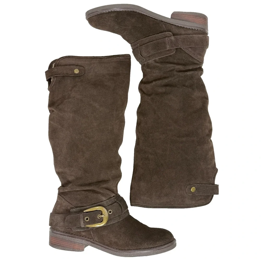 Kelly & Katie Fannie Slouch Knee High Suede Boot 8.5 M Brown Shearling Lined EUC